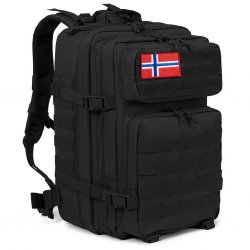 Nordic Army MOLLE Assault Ryggsekk 45L Norsk flagg tøymerke – Svart