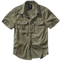 Brandit Vintage Kortærmet Sommerskjorte Herre – 100% Bomuld - Olive