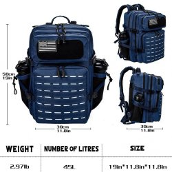 Nordic Army Laser Cut Gym Backpack - Navy Blue- 45Liter