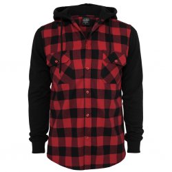 Urban Classics Flanell Hoodie - Red/Black